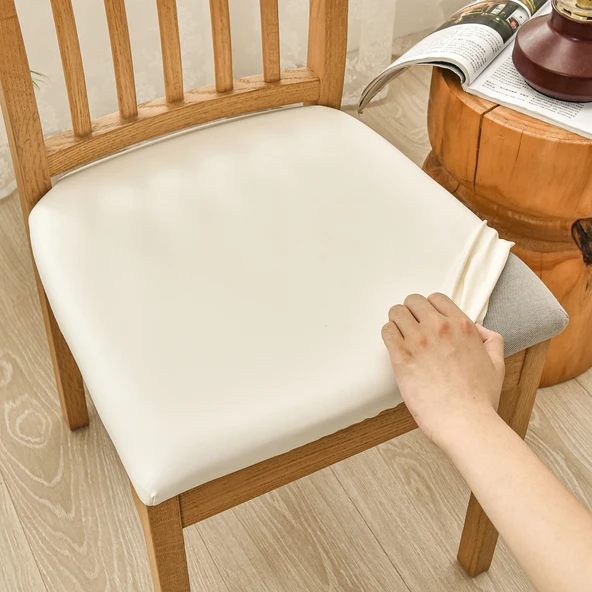 Su Geçirmez PU Deri Sandalye Kılıfı - Bej - Ekstra Büyük (50-58cm)