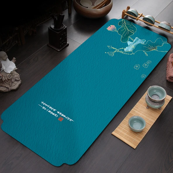 Çin Tarzı Yixing Kil Çaydanlık Altlığı - Lotus Yaprağı - 60cm x 27cm