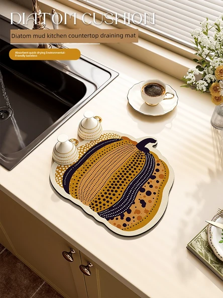Balkabağı Bal Rengi Desenli Diatomit Mutfak Tezgah Matı - 50x60cm - 2