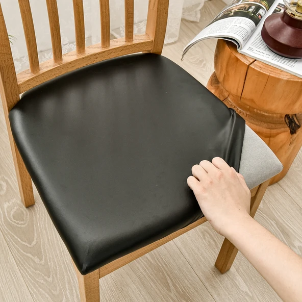 Su Geçirmez PU Deri Sandalye Kılıfı - Siyah - Ekstra Büyük (50-58cm)