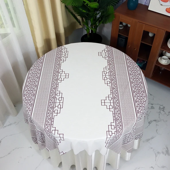 Yağa Dayanıklı Çin Retro Dikdörtgen Masa Örtüsü - 1.8m Pencere Desenli 10