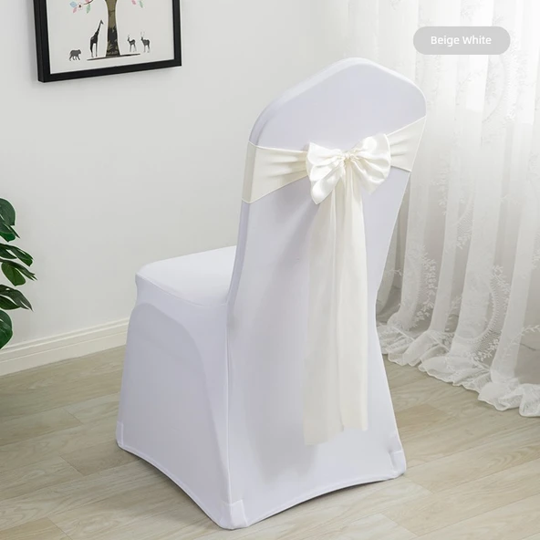 Elastik Sandalye Örtüsü Fiyonku - Bej Beyaz - (35-48cm Sırt Genişliğine Uygun)