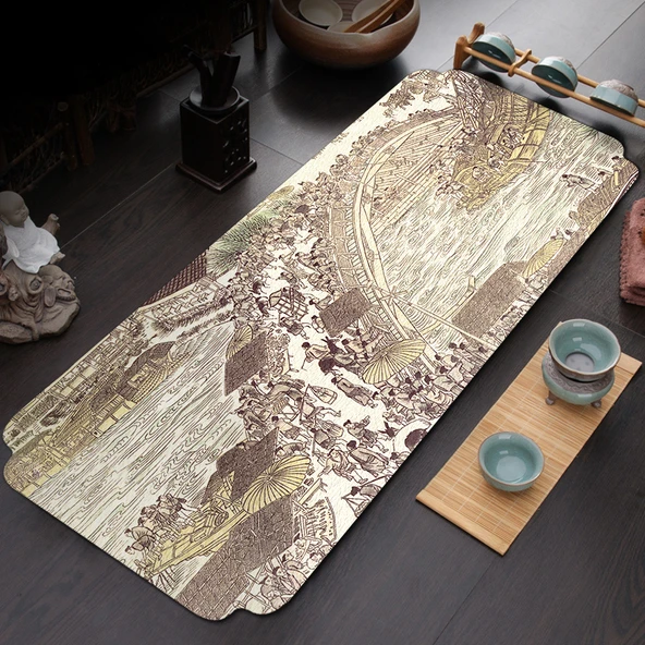 Çin Tarzı Yixing Kil Çaydanlık Altlığı - Qingming Festivali Kenarı - 80cm x 35cm