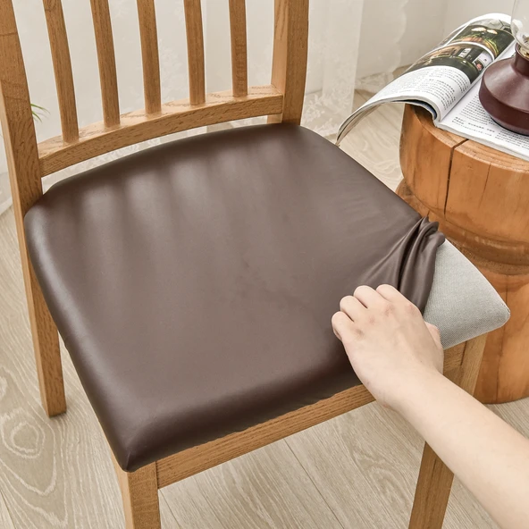 Su Geçirmez PU Deri Sandalye Kılıfı - Kahverengi - Ekstra Büyük (50-58cm)