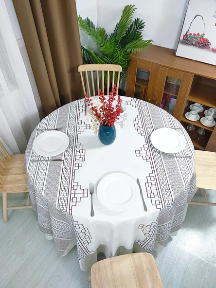 Yağa Dayanıklı Çin Retro Dikdörtgen Masa Örtüsü - Taş Desenli 1.4x1.4m Pencere Desenli 10 - 2