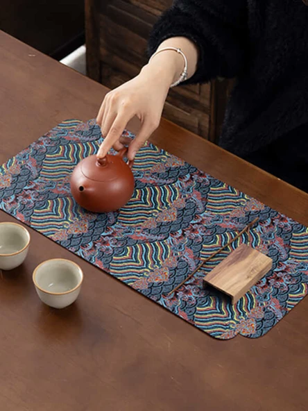 Çift Taraflı Su Emici Isı Yalıtımlı Kumaş Bardak Altlığı - Qingming Shanghe - 5