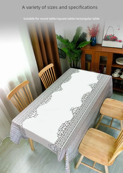 Yağa Dayanıklı Çin Retro Dikdörtgen Masa Örtüsü - Taş Desenli 1.4x1.4m Pencere Desenli 10 - 8
