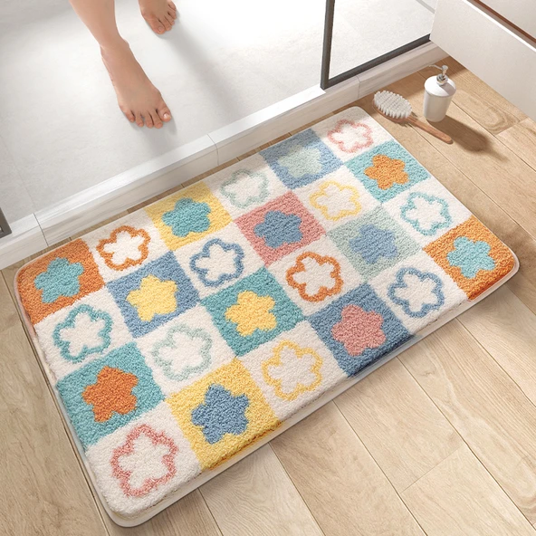 Kaymaz Banyo Paspası - 50x80cm - Çiçek Desenli