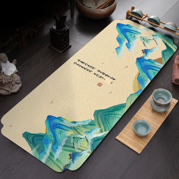 Çin Tarzı Yixing Kil Çaydanlık Altlığı - Dağlar Manzaralı - 45cm x 20cm