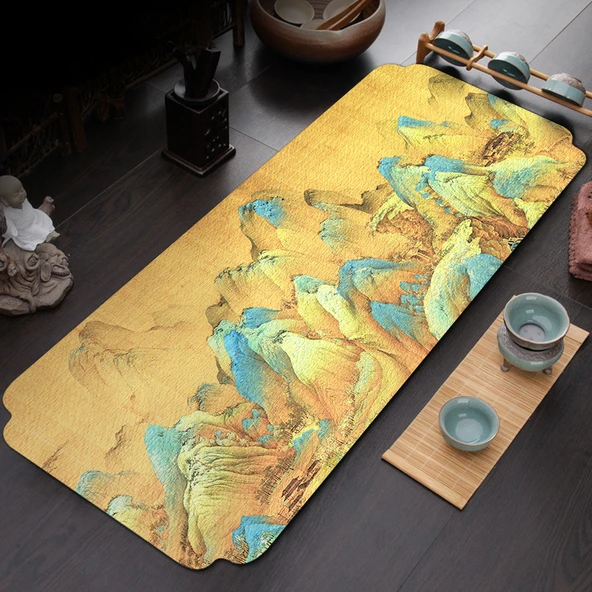 Çin Tarzı Yixing Kil Çaydanlık Altlığı - Qianli Jiangshan Haritası - 60cm x 27cm