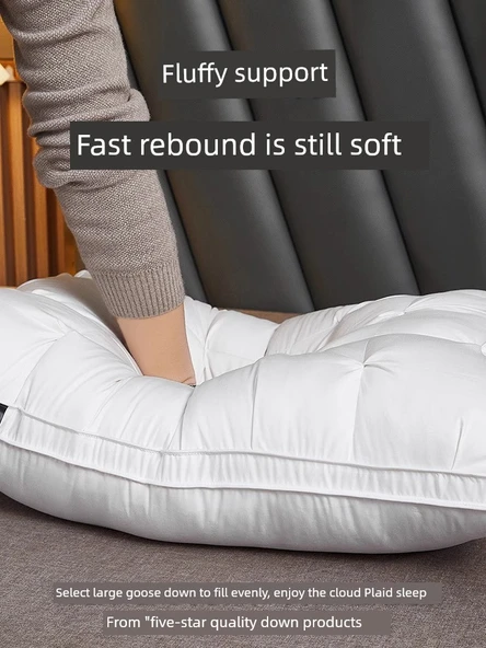 Beyaz Kaz Tüyü Yastık - Gri - Orta Yükseklik - 48x74 cm - Resim 5