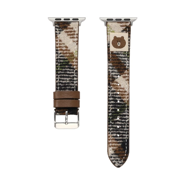 Apple Watch 40mm (4~6 Gen/SE) Siyah Kahverengi Desenli Deri Kordon ve Kılıf