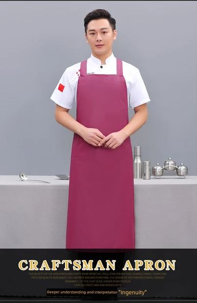 Oxford Su Geçirmez Mutfak Önlüğü - Mor H Tipi Askılı + Su Geçirmez Kol - Resim 7