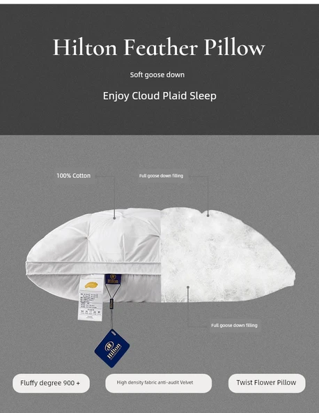 Beyaz Kaz Tüyü Yastık - Gri - Orta Yükseklik - 48x74 cm - Resim 8