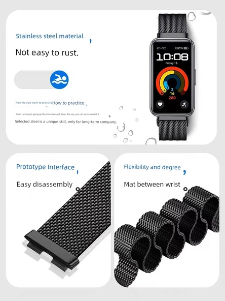 Huawei Akıllı Bileklik 10/10NFC Milanese Kordon - Siyah - 4