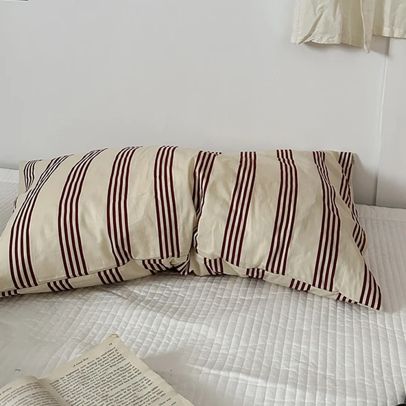 Leke Tutmaz Pamuklu Gingham Desenli Yastık Kılıfı 48x74cm - Esmer Şeker Çayı Kahverengi (Pamuklu Dimi)