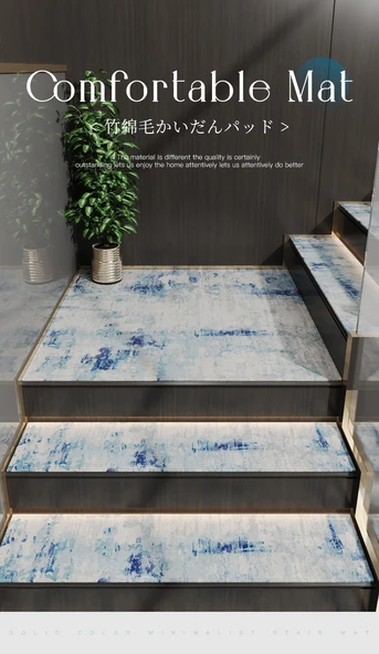 Kaymaz Merdiven Halısı - Açık Mavi Wai Blue 26x75cm - 7