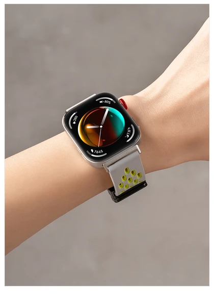 Huawei Fit 2 Vitality Fashion Elegant Uyumlu Siyah Gri Silikon Kordon + Ekran Koruyucu Film - 11