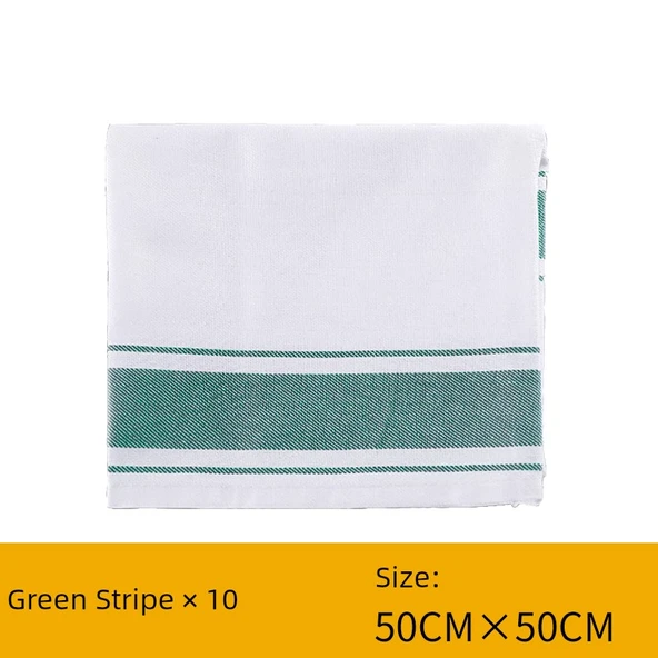 Pamuklu Temizlik Bezi - Yeşil Çizgili 50x50cm (10'lu Paket)