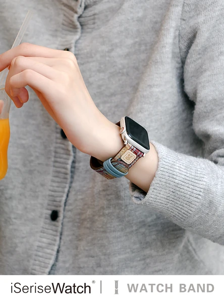 Ekose Desenli Apple Watch Kordonu 38mm (1~3. Nesil) Siyah Gri Tek Katmanlı Film - 5