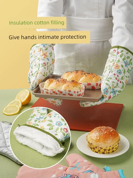 Kalınlaştırılmış Isıya Dayanıklı Fırın Eldiveni - Retro Pudra Kauçuk - İki Parmak (Sol) - Resim 2