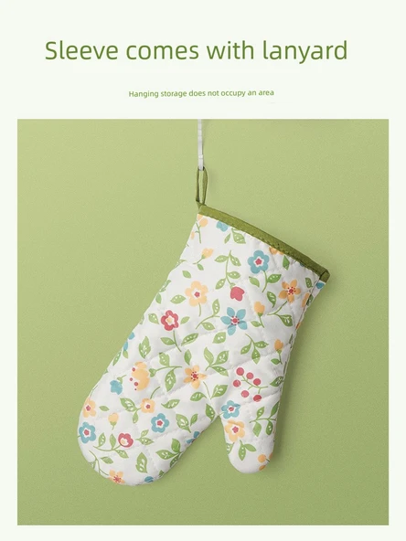 Kalınlaştırılmış Isıya Dayanıklı Fırın Eldiveni - Retro Pudra Kauçuk - İki Parmak (Sol) - Resim 4