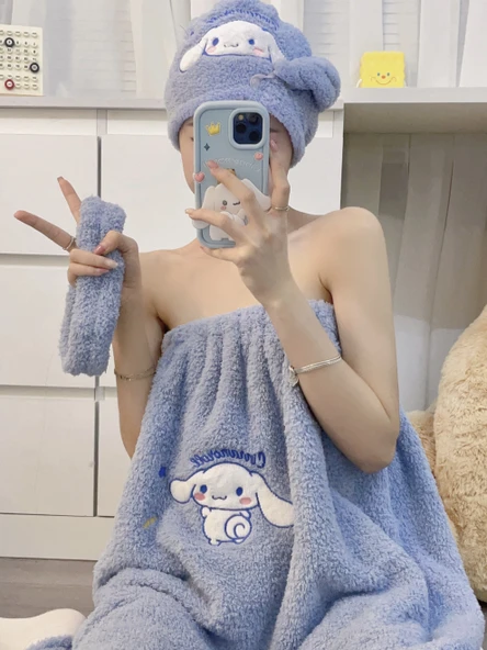 Çilek Ayı Desenli Banyo Havlusu - 2024-7 (Saç Kurutma Makinesi + Havlu) - 6