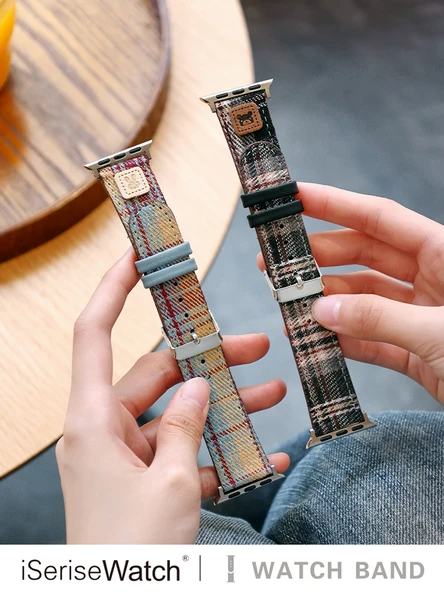 Ekose Desenli Apple Watch Kordonu 44mm (4~6. Nesil/SE) Siyah Gri Tek Katmanlı Film - 6