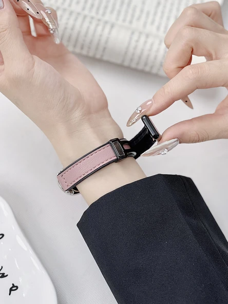 Xiaomi Bileklik 9 Seramik Bej Pembe Kum Silikon Kordon - 4