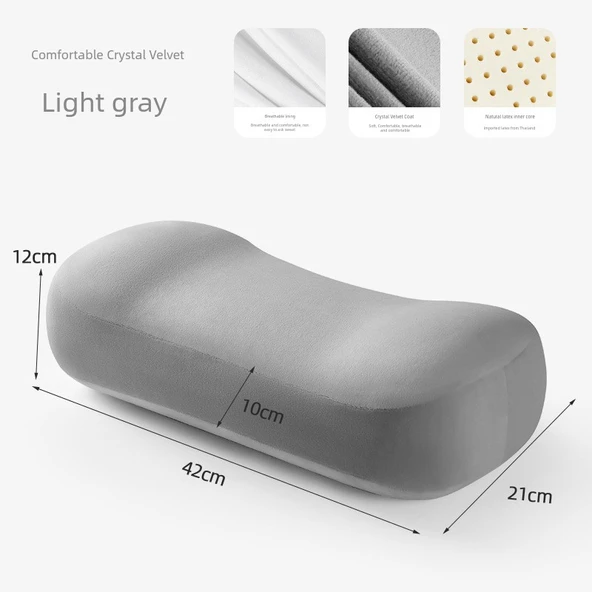 Lateks Seyahat Yastığı - Kristal Kadife - Açık Gri-2 - 10-12cm