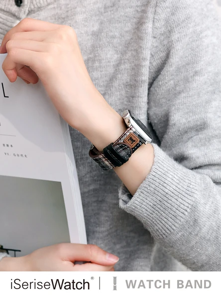 Ekose Desenli Apple Watch Kordonu 42mm (10. Nesil) Siyah Gri Tek Katmanlı Film - 2