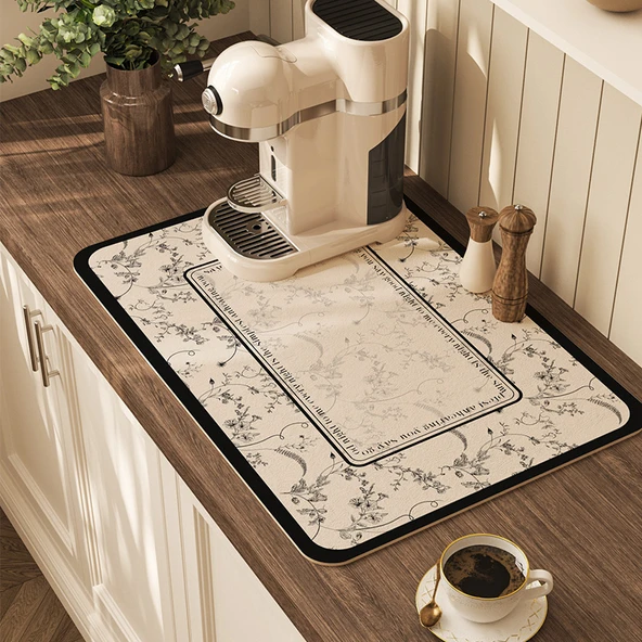 Retro Mutfak Su Emici Kahve Makinesi Matı - Rossi-NA [Fileto] -60037 30x40cm