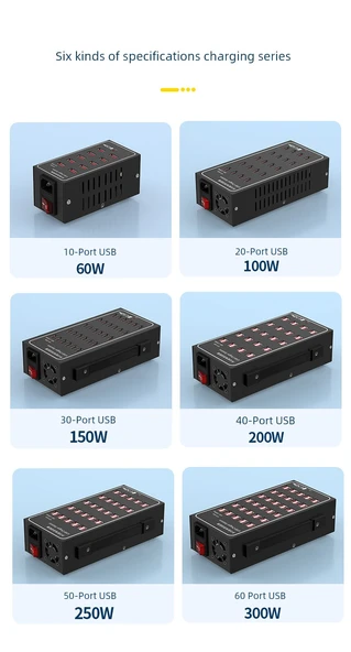 15 Port 100W USB Şarj Aleti Fanlı ABS Kasa + 10 Type-C Kablo - 8