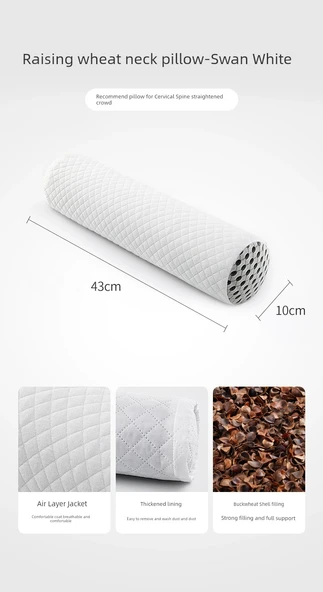 Boyun Destekli Mini Yastık - Tek Silindir - Greçka Kabuklu - Kuğu Beyazı (Model 1)