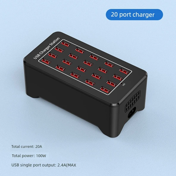 20 Port 100W USB Şarj Aleti Fanlı ABS Kasa