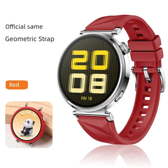 Huawei GT5/GT4 (41mm) Uyumlu Geometrik Kırmızı Kayış + Kırmızı Silikon Kılıf