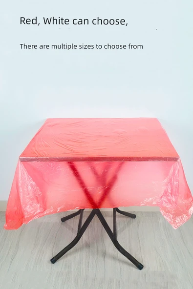 Tek Kullanımlık Plastik Masa Örtüsü - Kırmızı 140cm x 140cm - 100 Adet - Resim 7