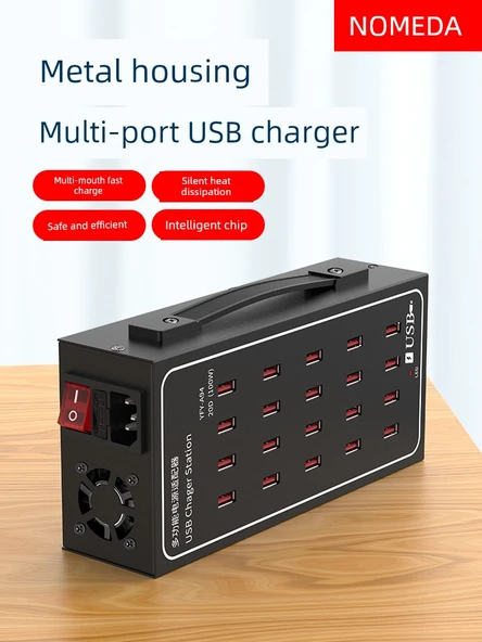 15 Port 100W USB Şarj Aleti Fanlı ABS Kasa + 10 Type-C Kablo - 2
