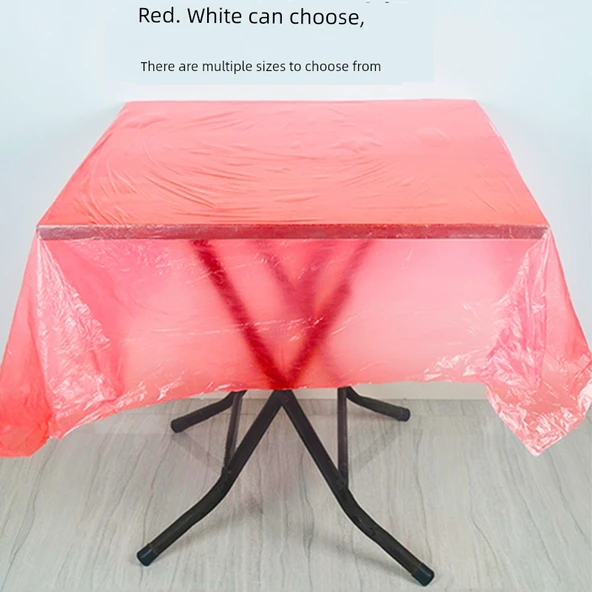 Tek Kullanımlık Plastik Masa Örtüsü - Kırmızı 140cm x 140cm - 100 Adet - Resim 2