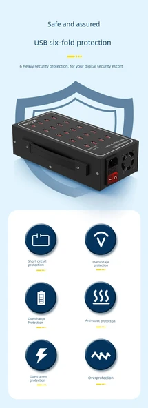 20 Port 100W USB Şarj Aleti Fanlı ABS Kasa - 11