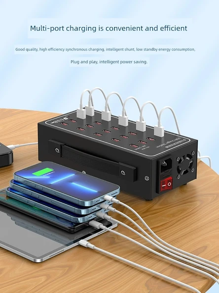 25 Port 150W USB Şarj Aleti Fanlı ABS Kasa + 10 Apple Uyumlu Kablo - 3