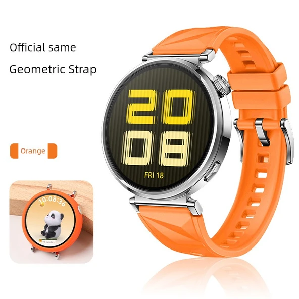 Huawei GT5/GT4 (41mm) Uyumlu Geometrik Turuncu Kayış + Turuncu Silikon Kılıf
