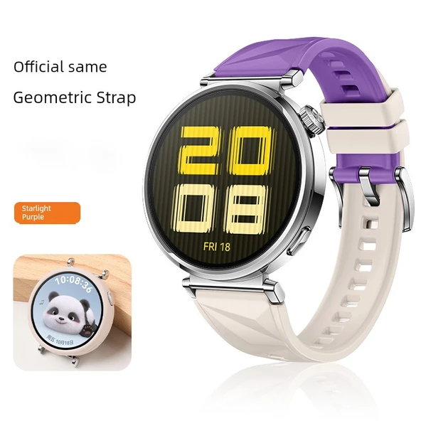 Huawei GT5/GT4 (41mm) Uyumlu Geometrik Yıldız Tozu Mor Kayış + Yıldız Tozu Silikon Kılıf