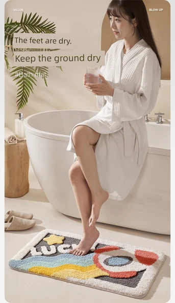 Kaymaz Banyo Paspası - 40x60cm - Bahçe Desenli - 10