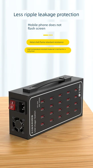 25 Port 150W USB Şarj Aleti Fanlı ABS Kasa + 10 Type-C Kablo - 10