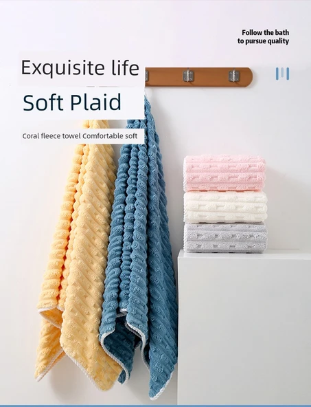 Mercan Polar Havlu Seti - Şeker Kadife Beyaz (35x75 cm Havlu + 70x140 cm Banyo Havlusu) - 7