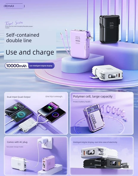 10000mAh Taşınabilir Şarj Aleti - Siyah - Fişli ve Telefon Tutacaklı - 6