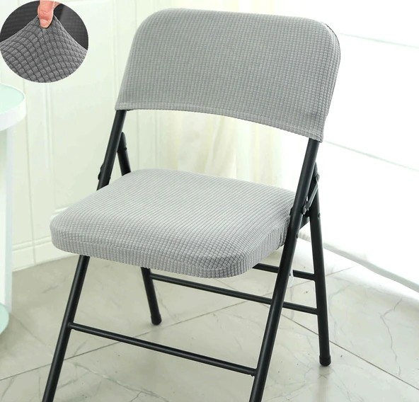 Elastik Katlanabilir Sandalye Kılıfı - Gümüş Gri Ekose Desenli