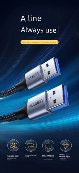 Çift Başlıklı USB 3.0 Data Kablosu - 2 Metre, 3.0 Alaşım - 7