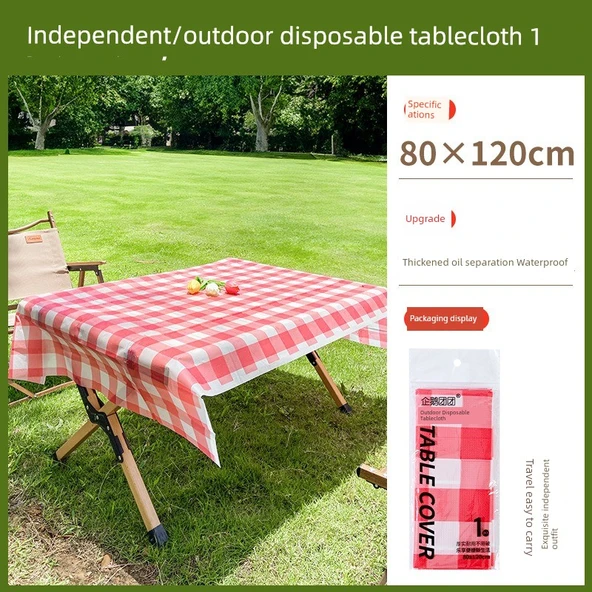 Su Geçirmez Yağ Geçirmez Tek Kullanımlık Piknik Örtüsü - Kırmızı Beyaz 80x140cm 5 Adet